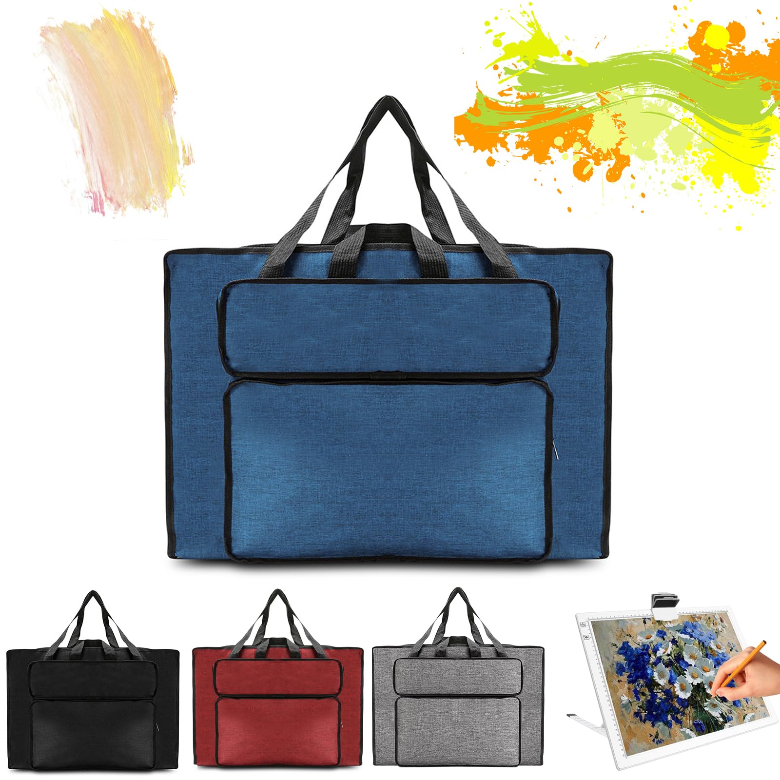 Borsa nera impermeabile per il trasporto, formato A3, per bambini e studenti d'arte, borsa portatile per lavagna da disegno, borsa tote per artisti, album da disegno, borsa portaoggetti con tracolla