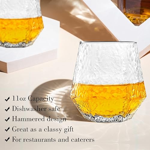 Miniatura 4 de Vasos de diamante Juego de 6 copas de vino sin tallo Diseño geométrico inclinado Vasos de whisky rodantes Copa de vino con forma de diamantes