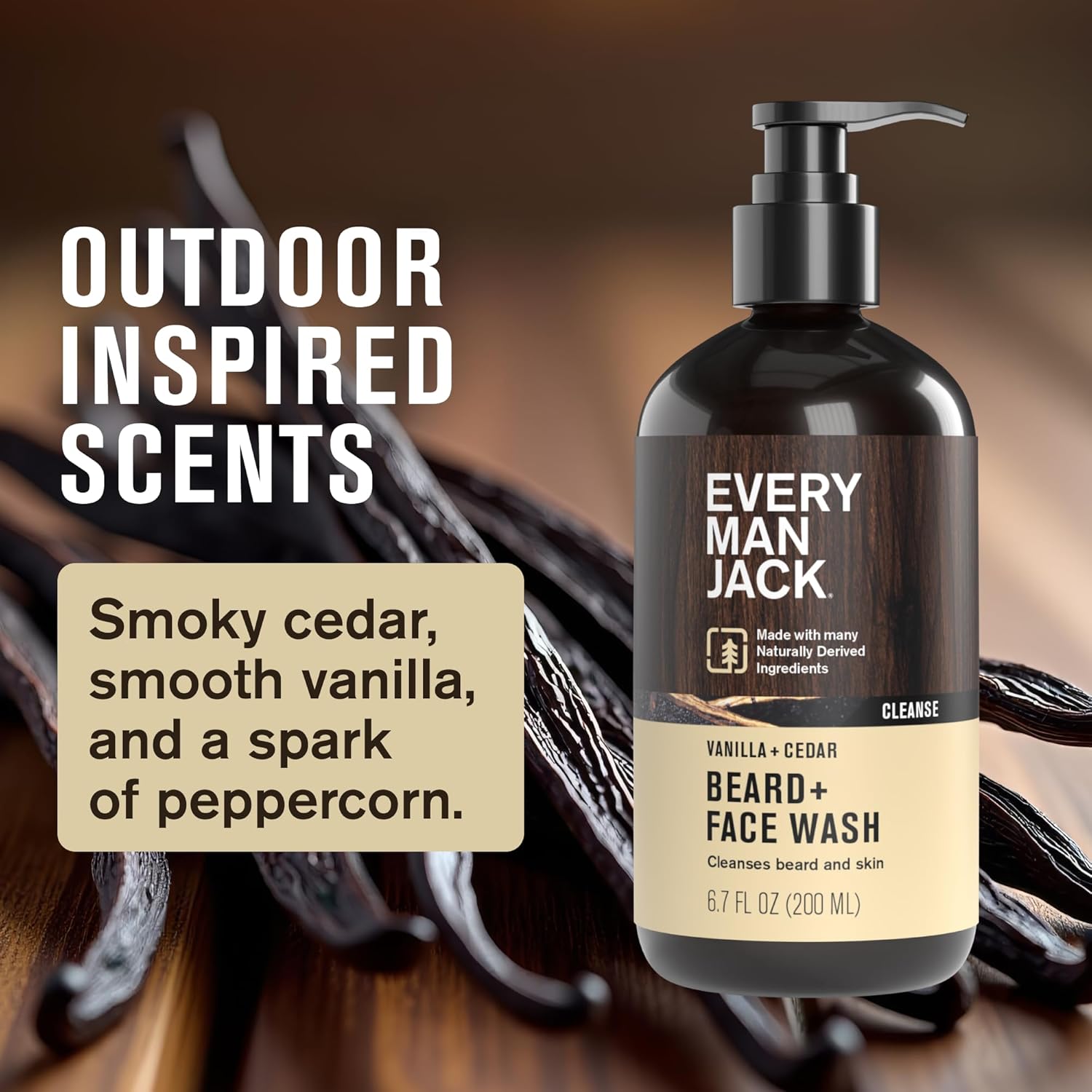 Every Man Jack Beard + Face Wash - Vanilla & Cedar Fragrance - Cleans & Softens Your Beard and Skin - Naturally Derived w/Aloe and Glycerin- 6.7 fl oz - 2 Pack - Image 3