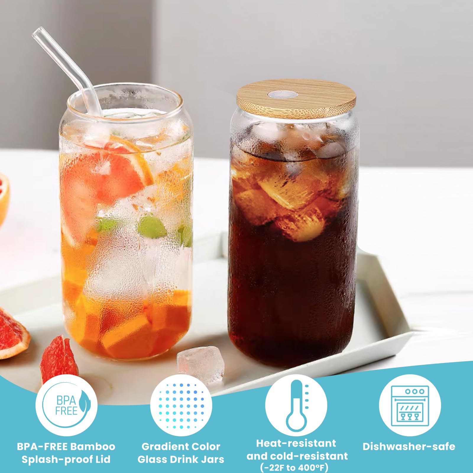 Vasos con pajas y tapas, 12 latas de cerveza en forma, vasos de café helado, tazas transparentes para cócteles, whisky, cola, zumo, soda, té, agua, set de regalo vaso de 16 oz,(12pcs)