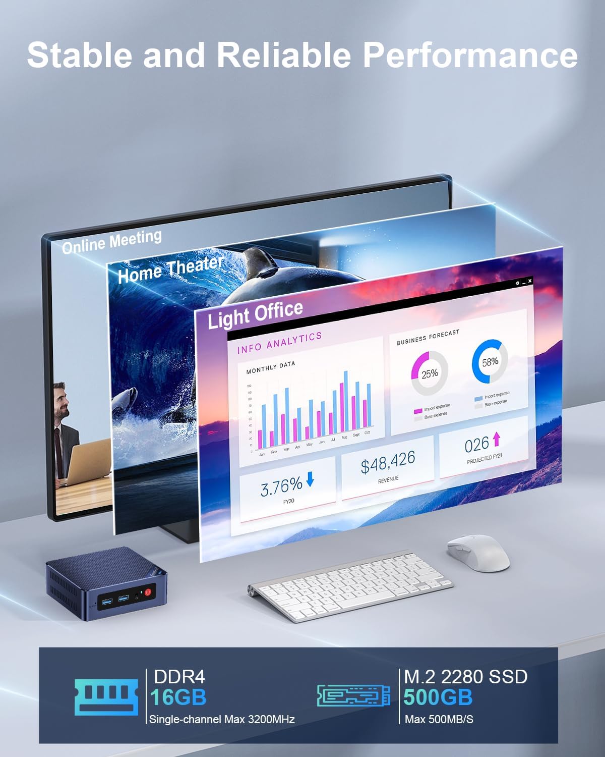 Beelink Mini S12 Mini PC,Intel 12th Alder Lake N100(4C/4T),Mini Computer 16GB RAM 500GB M.2 SSD, W-11 Gigabit Ethernet, 4K UHD, WiFi6, BT5.2 Home/Business Mini Desktop Computer - Image 4