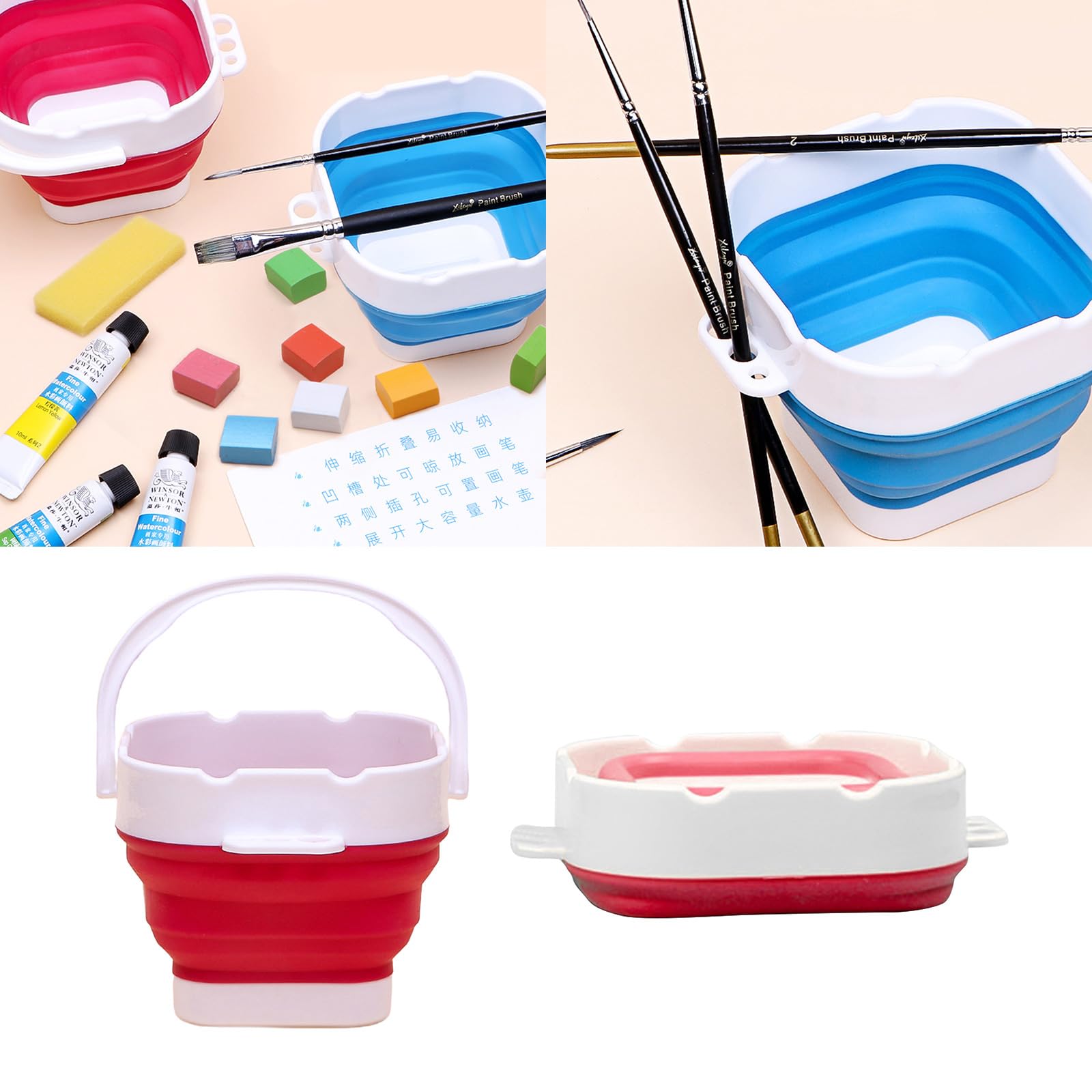 Nettoyeur de pinceaux pour peinture acrylique, aquarelle et peintures à base d'eau - Bassin pliable avec support - Design élégant et tendance