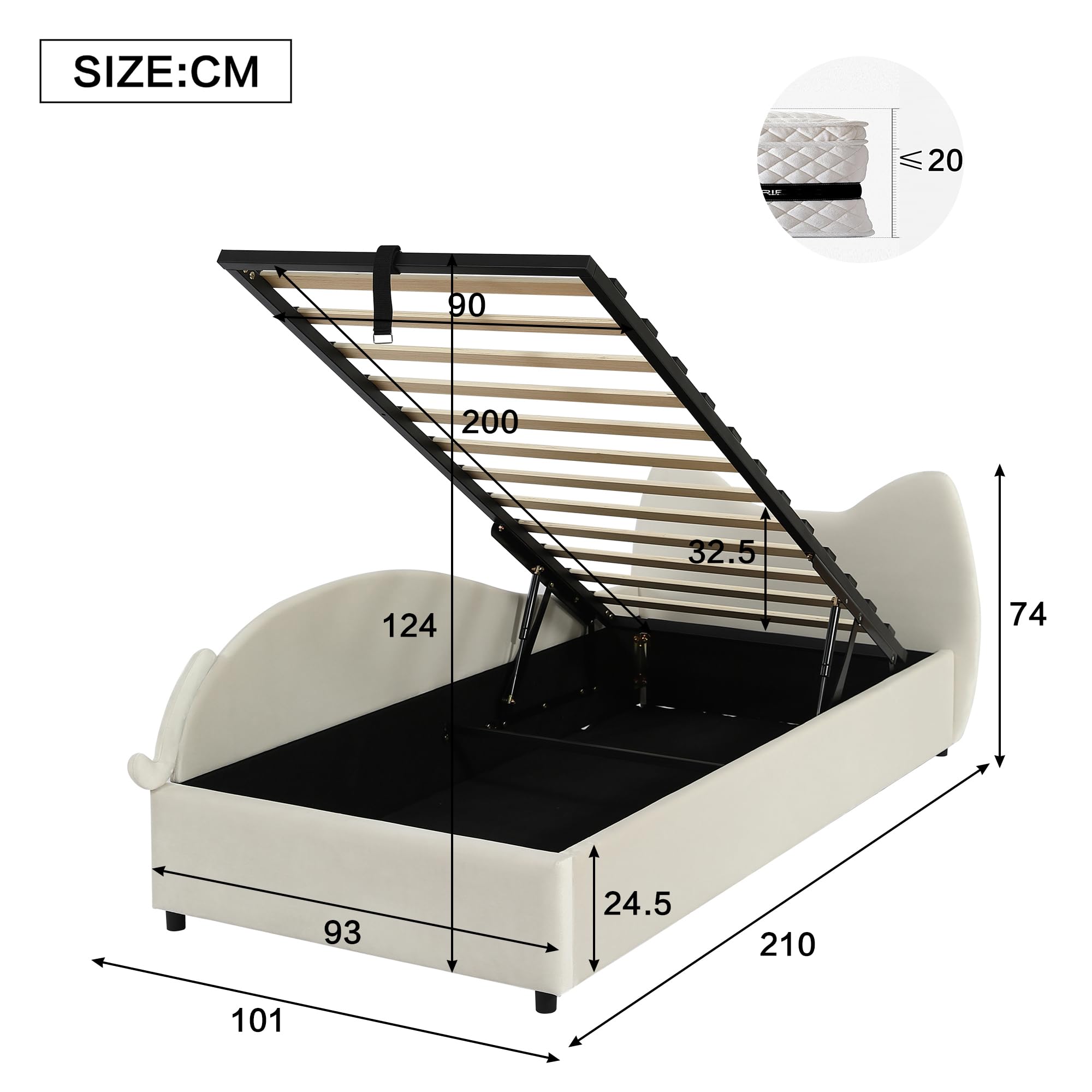 OOIILLEE Lit Enfant 90x200 Avec Panneau Latéral Gauche, Lit Simple