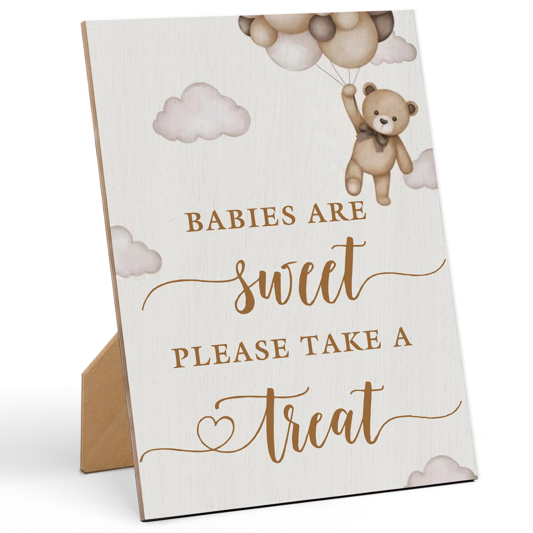 Babies are Sweet Take a Treat Sign Baby Shower Game Sign-8×11 Inches, Little Bear Wooden Sign, Gender Neutral Tabletop Decor for Gender Reveal Party, Baby Shower Party Supplies Decoration-LA86