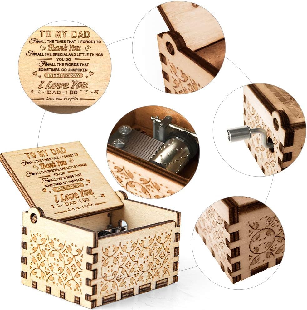 Image of Zesta Daugther to Dad Wooden Musical Box Gift | Vintage Music Crank Mini Collectible for Girlfriend, Boyfriend, Husband, Wife | Unique Musical Gifts for Music Lovers | Classic Wooden Box