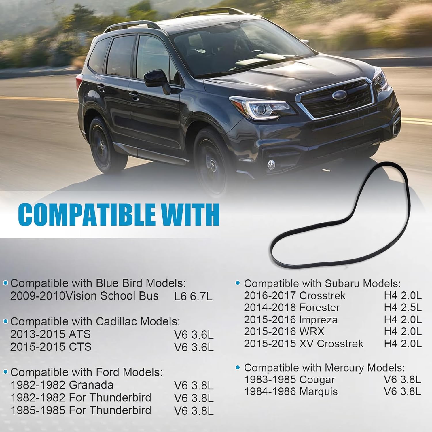Serpentine Drive Belt Replacement for Subaru Forester Impreza Crosstrek WRX, Cadillac CTS ATS, Ford Granada, Thunderbird - Engine Drive Fan Belt K060772 6PK1961, Mulity V-Belt Accessories