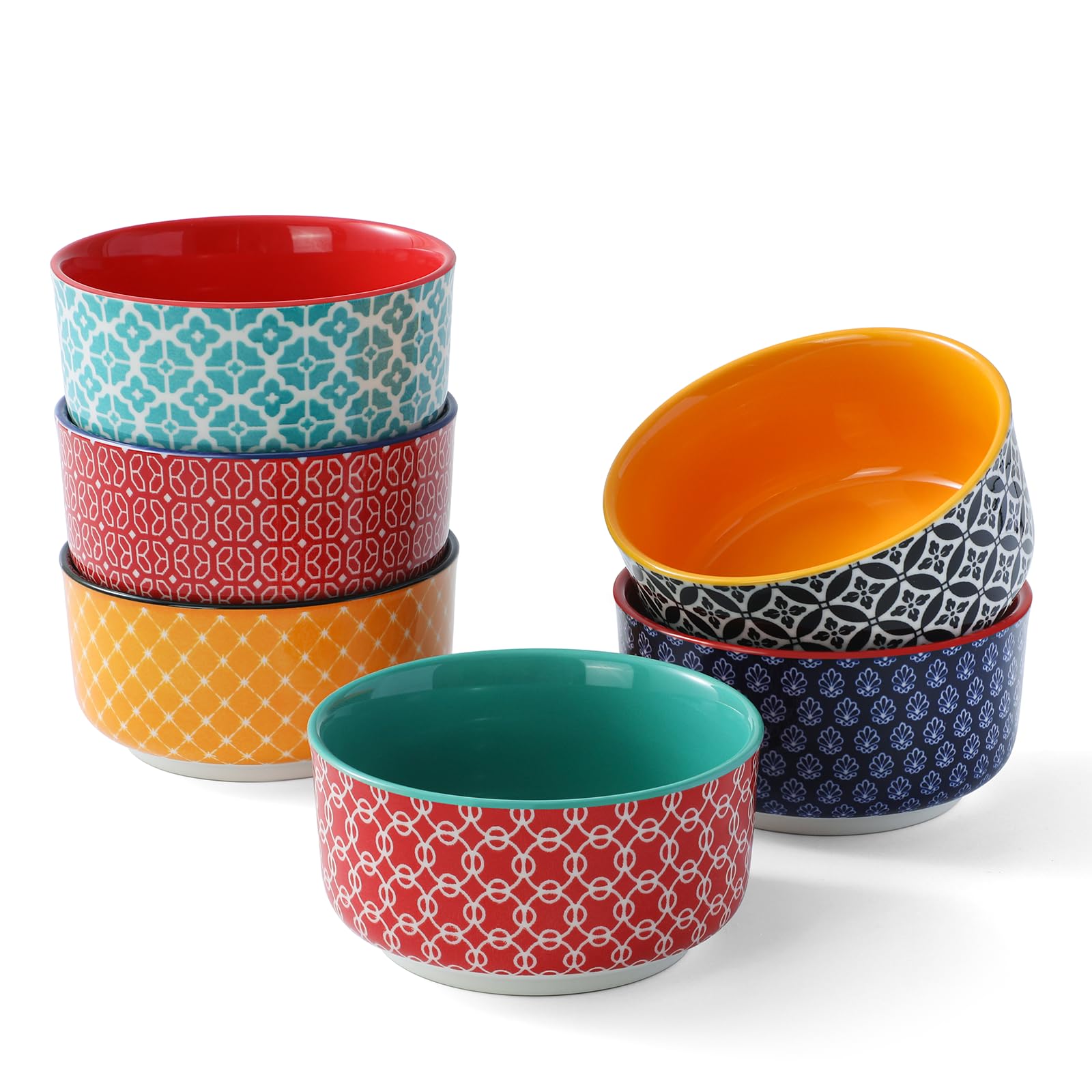 DOWAN Ramekins Set of 6, 235 ml Creme Brulee Ramekins, Porcelain Ramekin Dishes for Crème Brûlée, Soufflé, Dessert, Microwave, Air Fryer & Dishwasher Safe, 10.5 cm, Multicolour