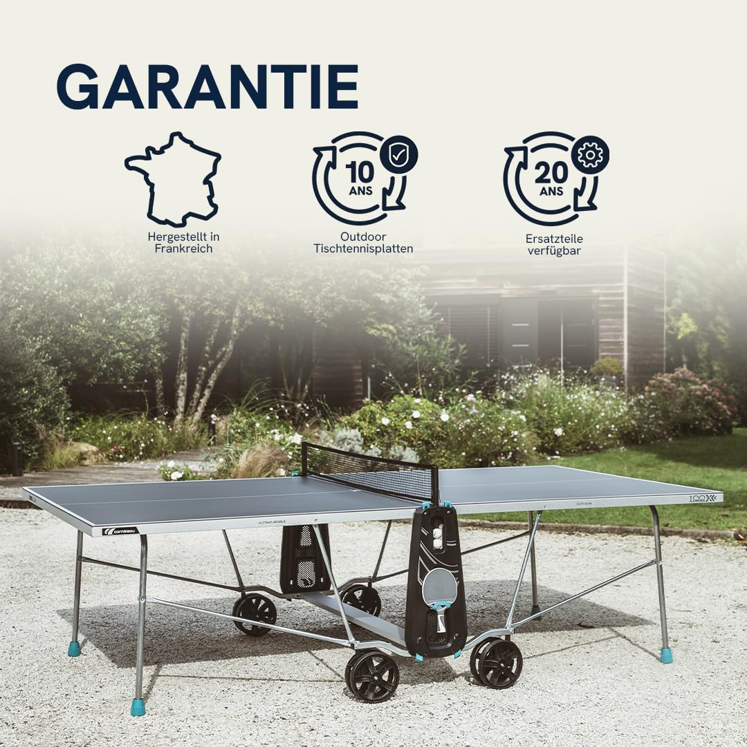 CORNILLEAU 100X Outdoor Tischtennisplatte - Klappbar - Wetterfest - 4 mm Melaminharzplatte -Tischtennistisch für draußen - Blau oder Grau