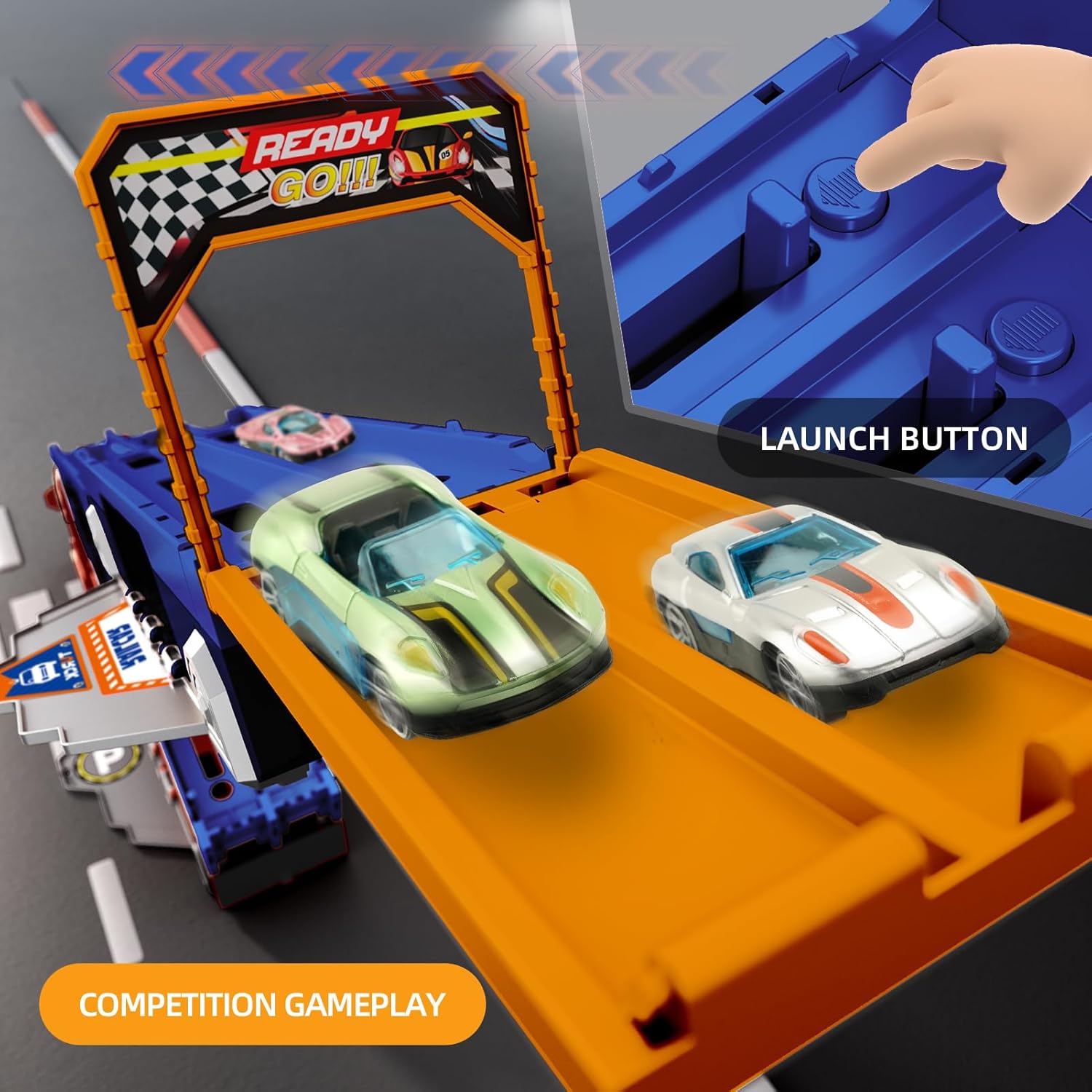 Jiakora 65-Inch Race Car Tracks and 20 Car Toys for Kids Boys Toddlers, Boy Toddler Toys Trucks for 3 4 5 6 7 8 Years Old Kids with Lights Sounds, Truck Toys Gift for 3 4 5 6 7 8 Years Old Boys Girls