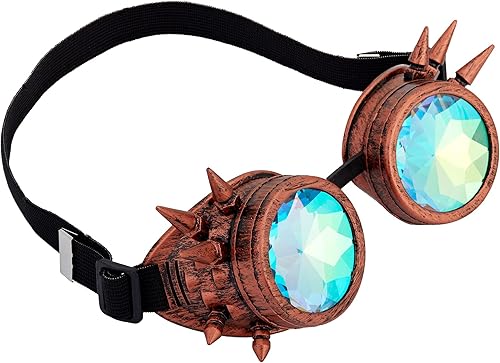 Miniatura 31 de Gafas de caleidoscopio retro con pinchos, gafas de cristal arcoíris steampunk estilo soldadura, gafas de cosplay punk