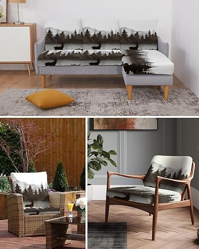Miniatura 6 de Wowouhiya Fundas de cojín para sofá de bosque marrón, funda elástica para sofá con parte inferior elástica, fundas protectoras lavables de animales