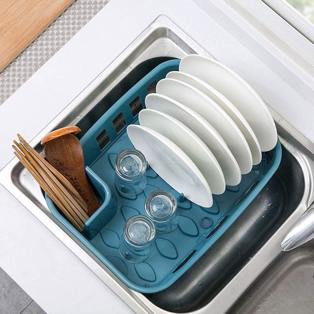 Scolapiatti -Scolapiatti Scaffale di stoccaggio Stoviglie da Cucina Scaffale in plastica 35 * 28,5 * 11 cm (Colore : Blu) (Blu)