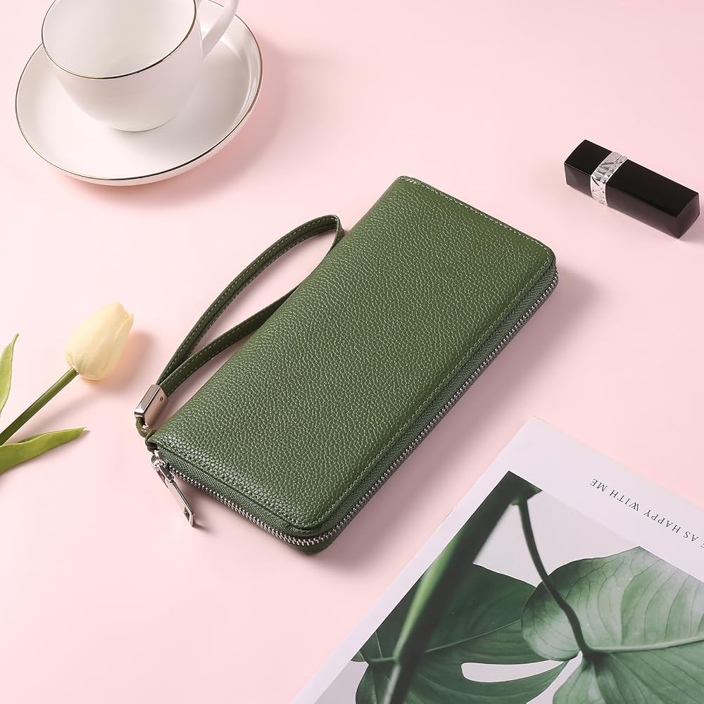 GOIACII Womens Wallet RFID Blocking Leather Zip Around Wallet Large Capacity Long Purse Credit Card Clutch Wristlet | RFID Blocking