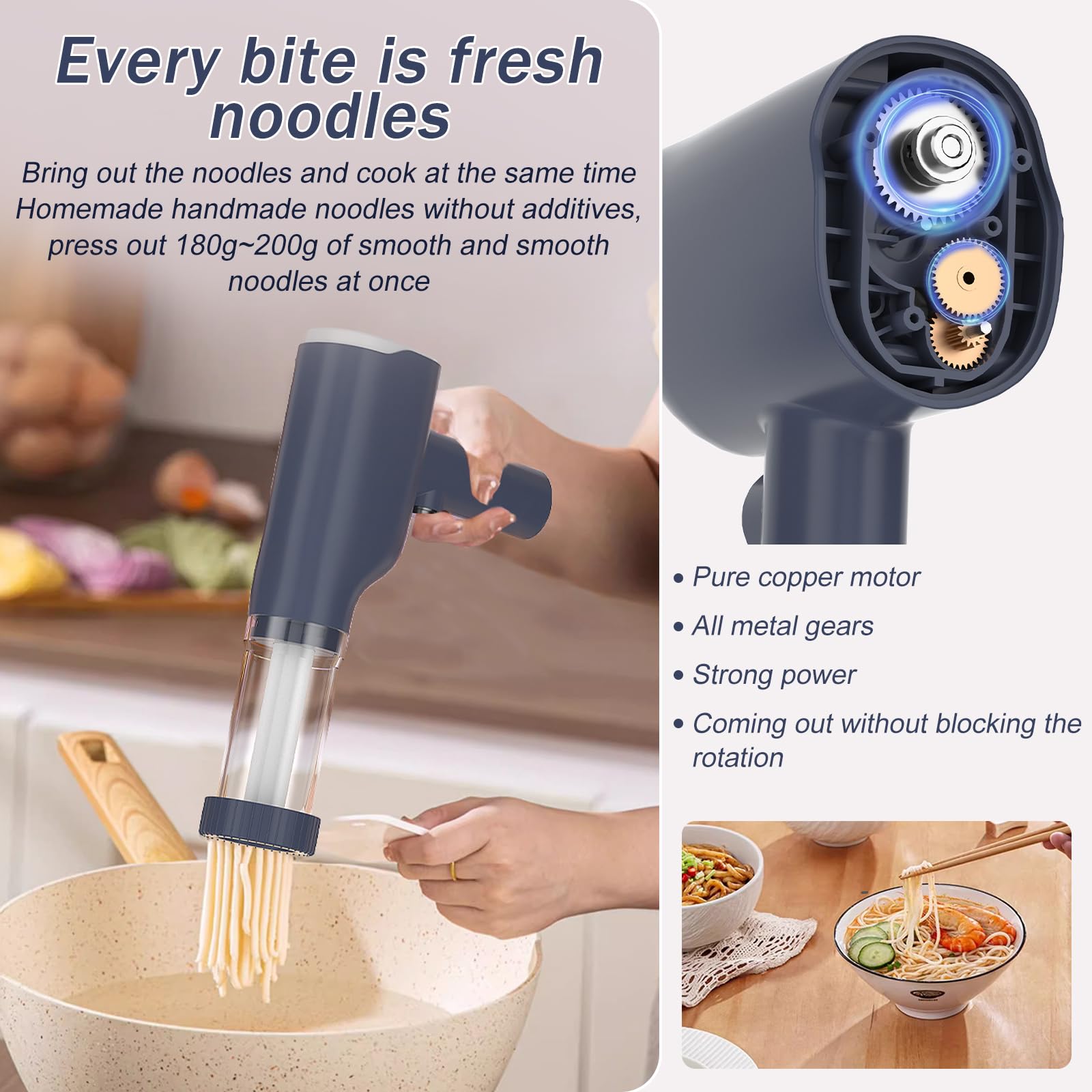 Máquina de Pasta Eléctrica, Máquina de Pasta Portátil de Mano Eléctrica con 6 Modos, Máquina de Pasta Hacer Recargable Eléctrica para El Hogar o Picnic