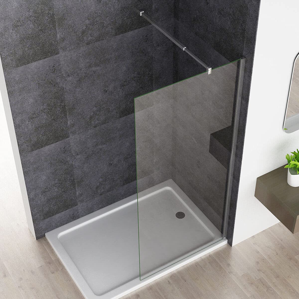 MIQU Duschabtrennung Walk in Dusche 90x195 cm Duschtrennwand aus 8mm NANO Echtglas Klarglas mit Stabilisator 70-120cm