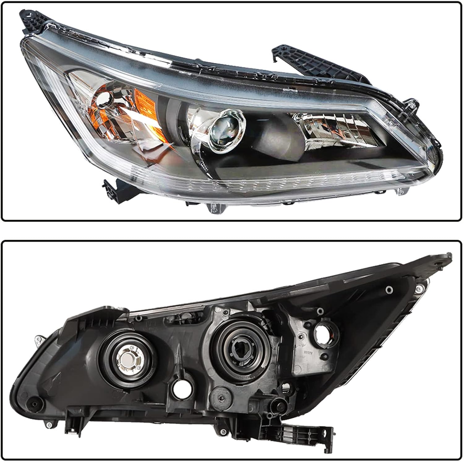 Passenger Side Black Housing Halogen Projector Headlight Assembly Replacement for 2013-2015 Accord 4-Door Sedan Halogen Headlight Headlamp