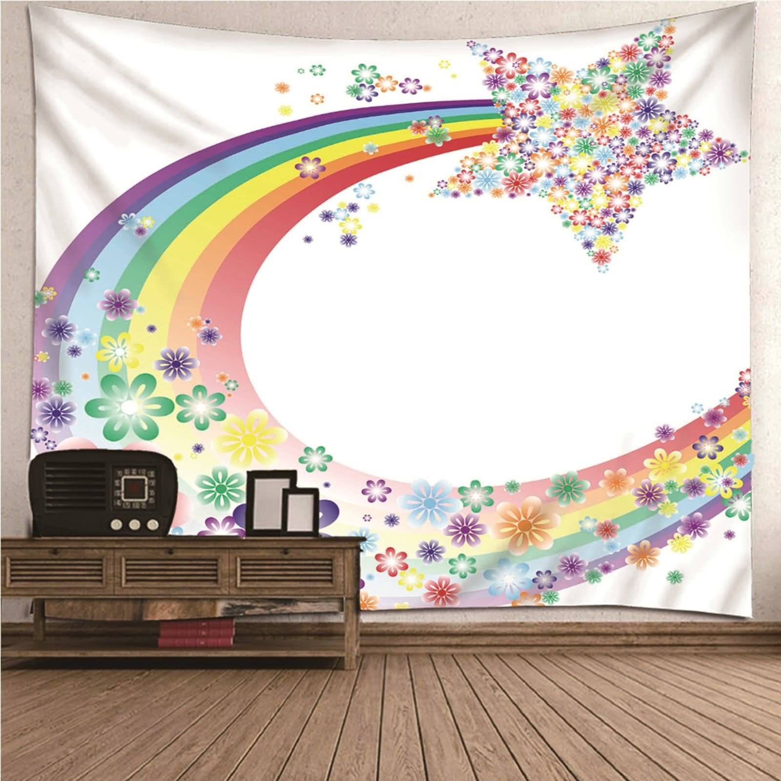 Tapices Salon, Decoración Navideña Exterior Arco Iris Floral y Estrella Poliéster Vistoso 260x240CM