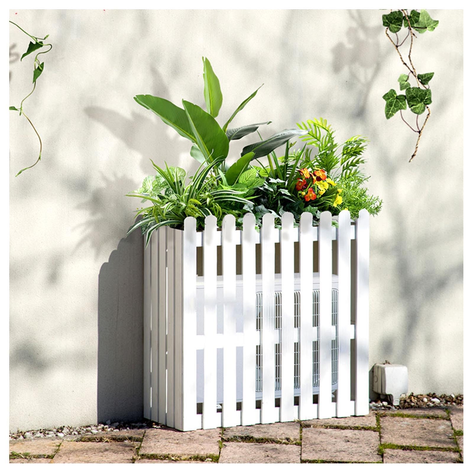 AYCDL Outdoor Air Conditioner Cover - Weatherproof Solid Wood Fence Screen for Unit Protection and Privacy,White-85x35x84cm