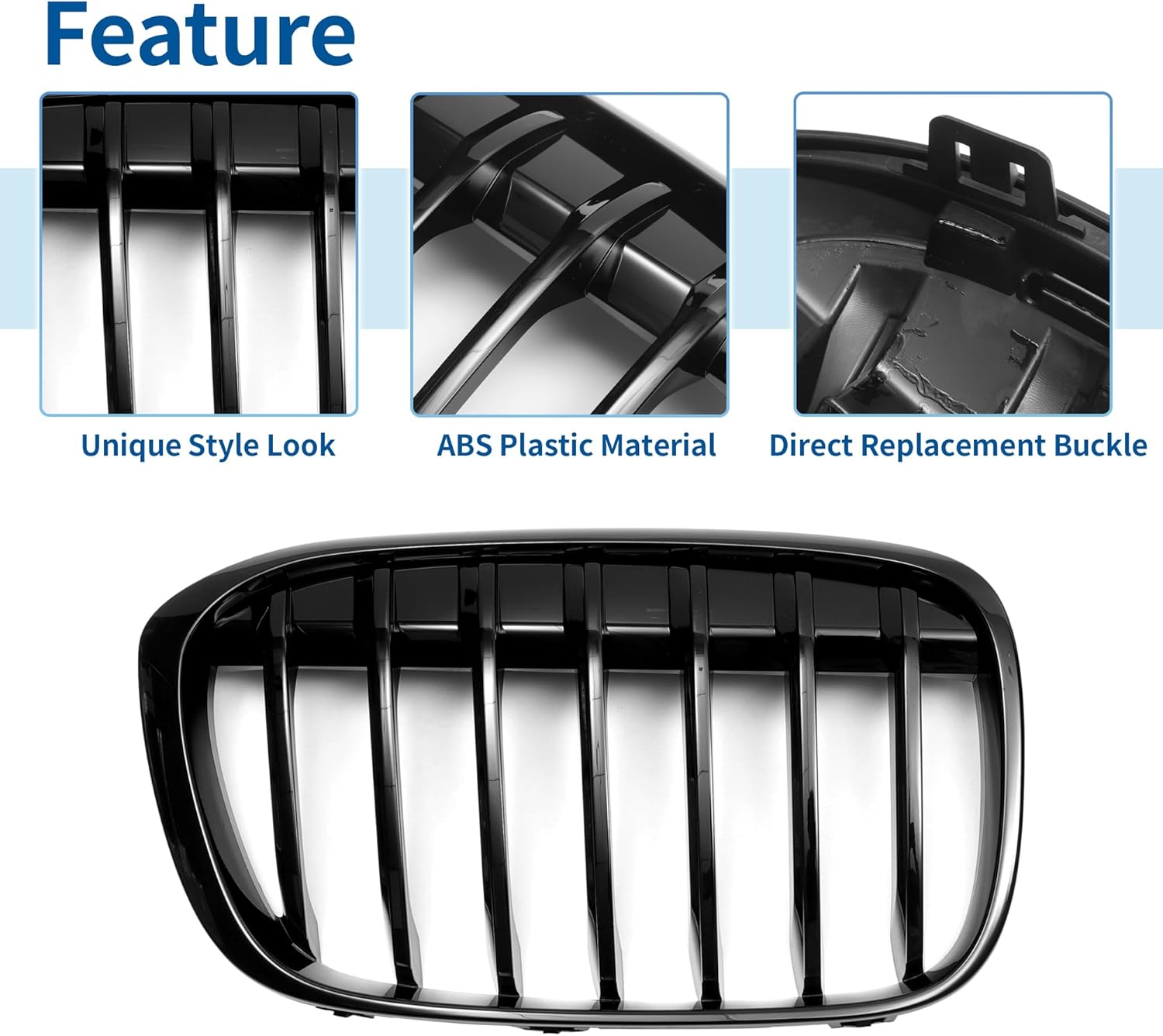 X AUTOHAUX No.51117383363/51117383364 Front Upper Hood Bumper Grille Grill for BMW X1 F48 2016-2022 Front Upper Bumper Kidney Grille Grill Signal Slat Gloss Black 1 Pair