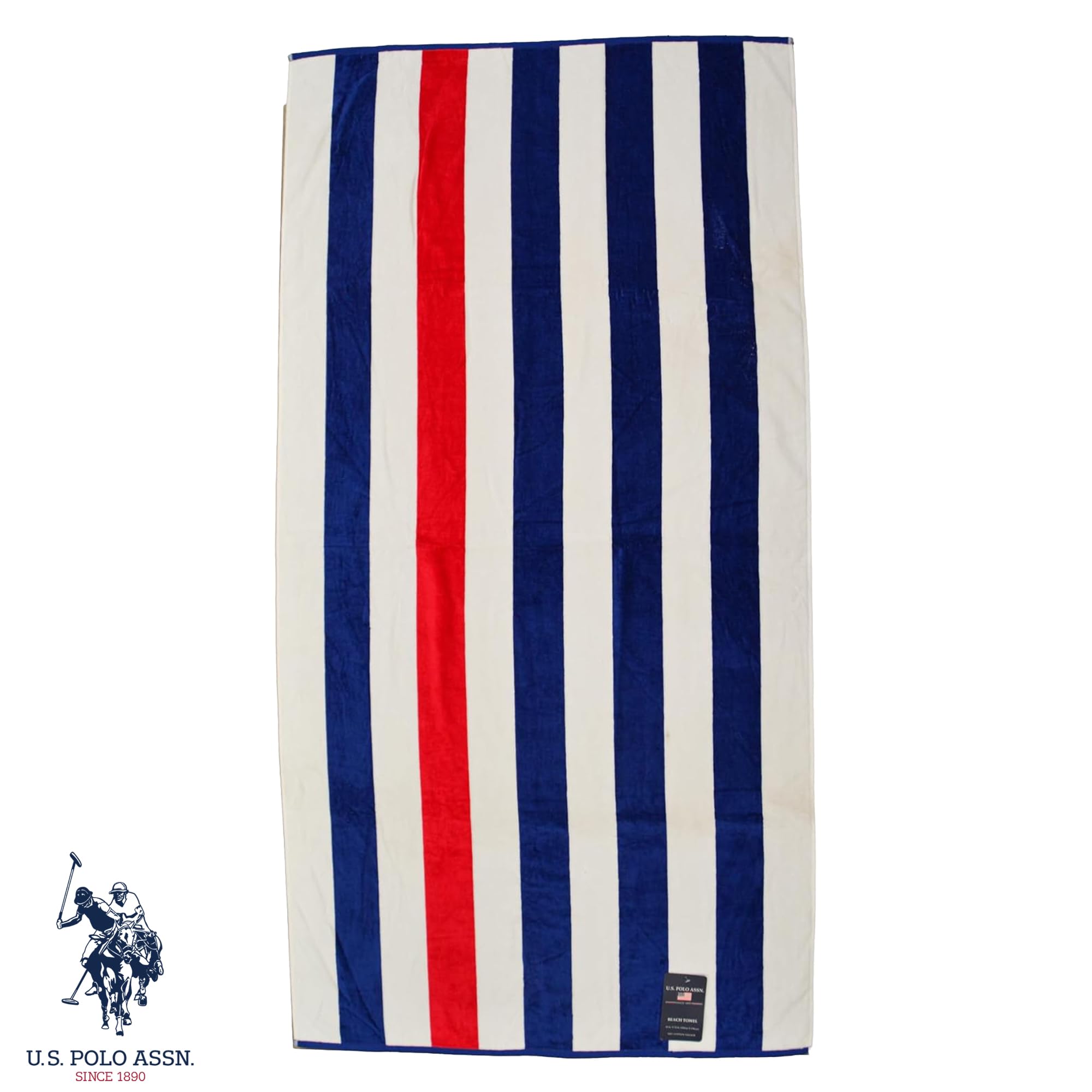 U.S. Polo Assn. Telo mare oversize (101,6 x 177,8 cm) a righe con design nautico - Lussuoso cotone felpato di qualità alberghiera per bagno, piscina - Cabana Stripe Navy/Rosso
