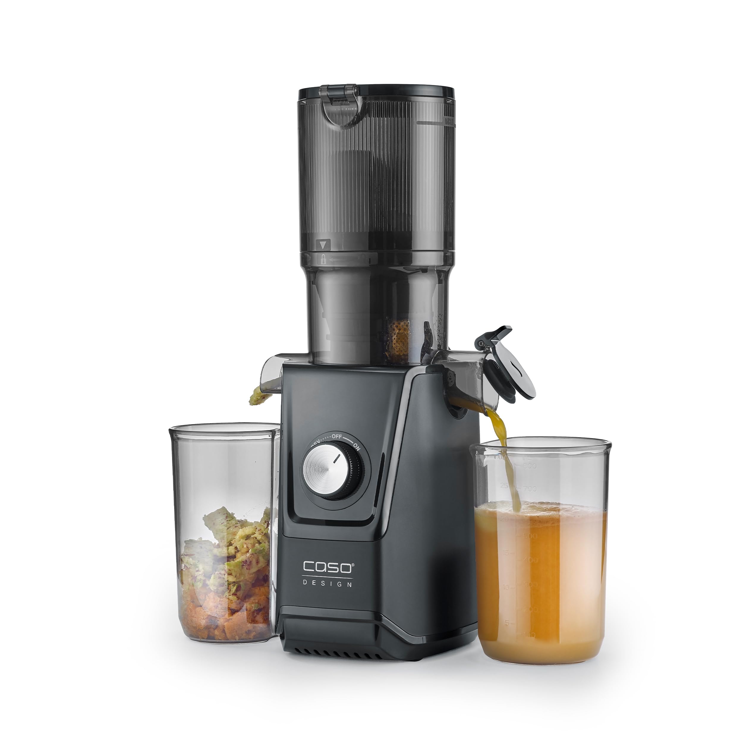 CASO Juice Fit - Slow Juicer, Sanftes und schonendes Entsaften dank niedriger Umdrehungszahl (40 U/min), Fill´n Juice, große Einfüllöffnung von 105mm Ø, Nährstoffe und Vitamine bleiben erhalten