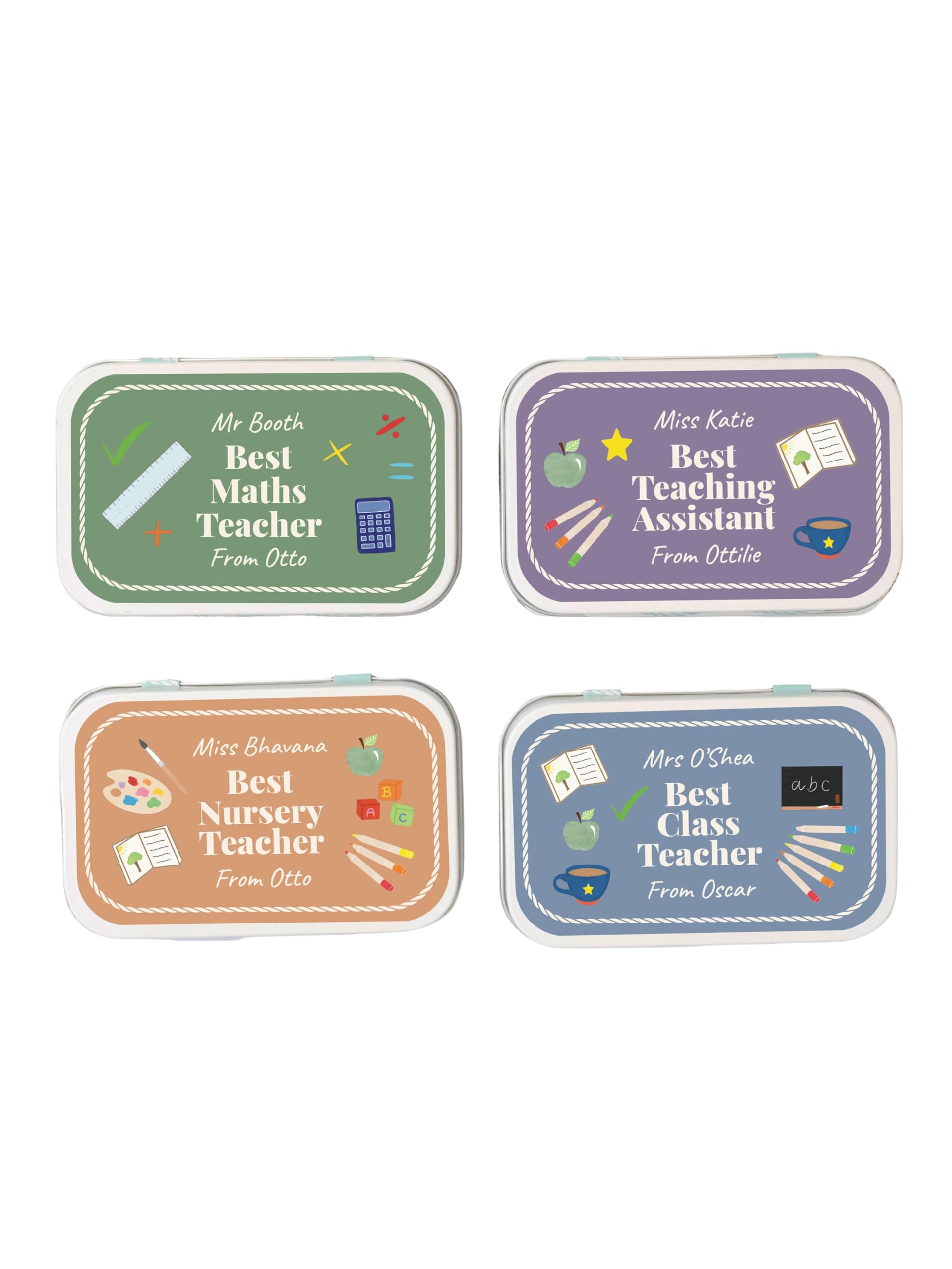 Cotton Twist White Kids Subject Teacher Gift Tin With Message - Children School Keepsake Present