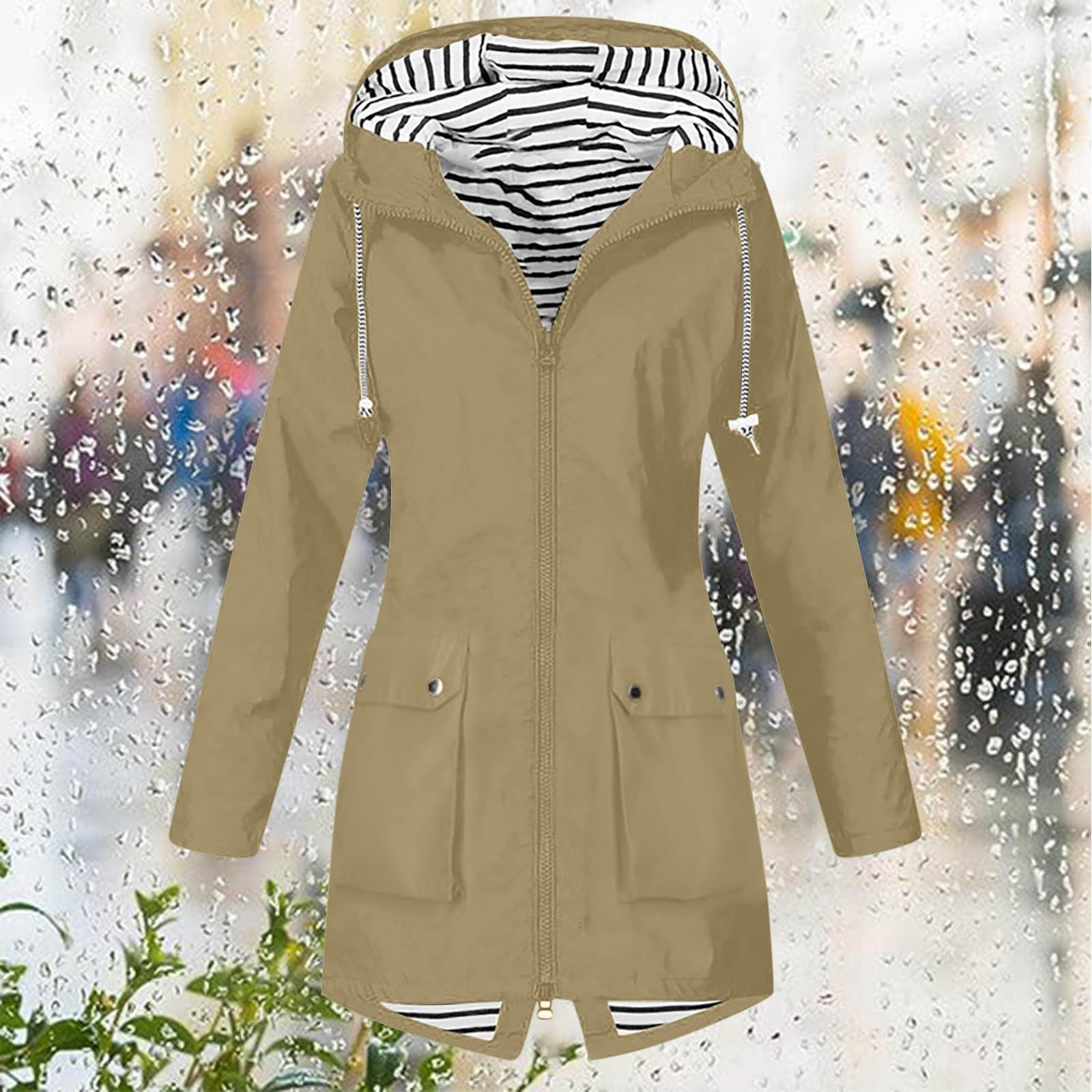 Generisch Chubasquero ligero para mujer con cremallera para mujer, hardshell para exteriores, con capucha, chaqueta de senderismo, 1 parka impermeable