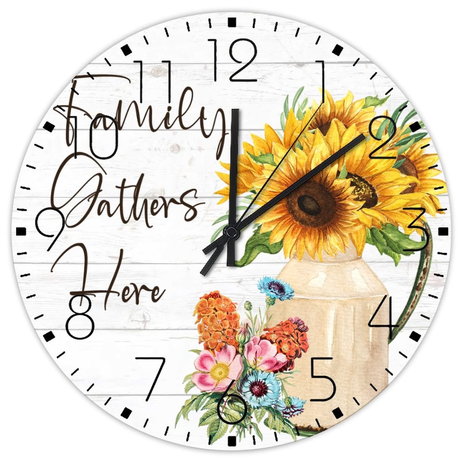Horloge murale ronde en bois fleur abstraite pour salle de bain