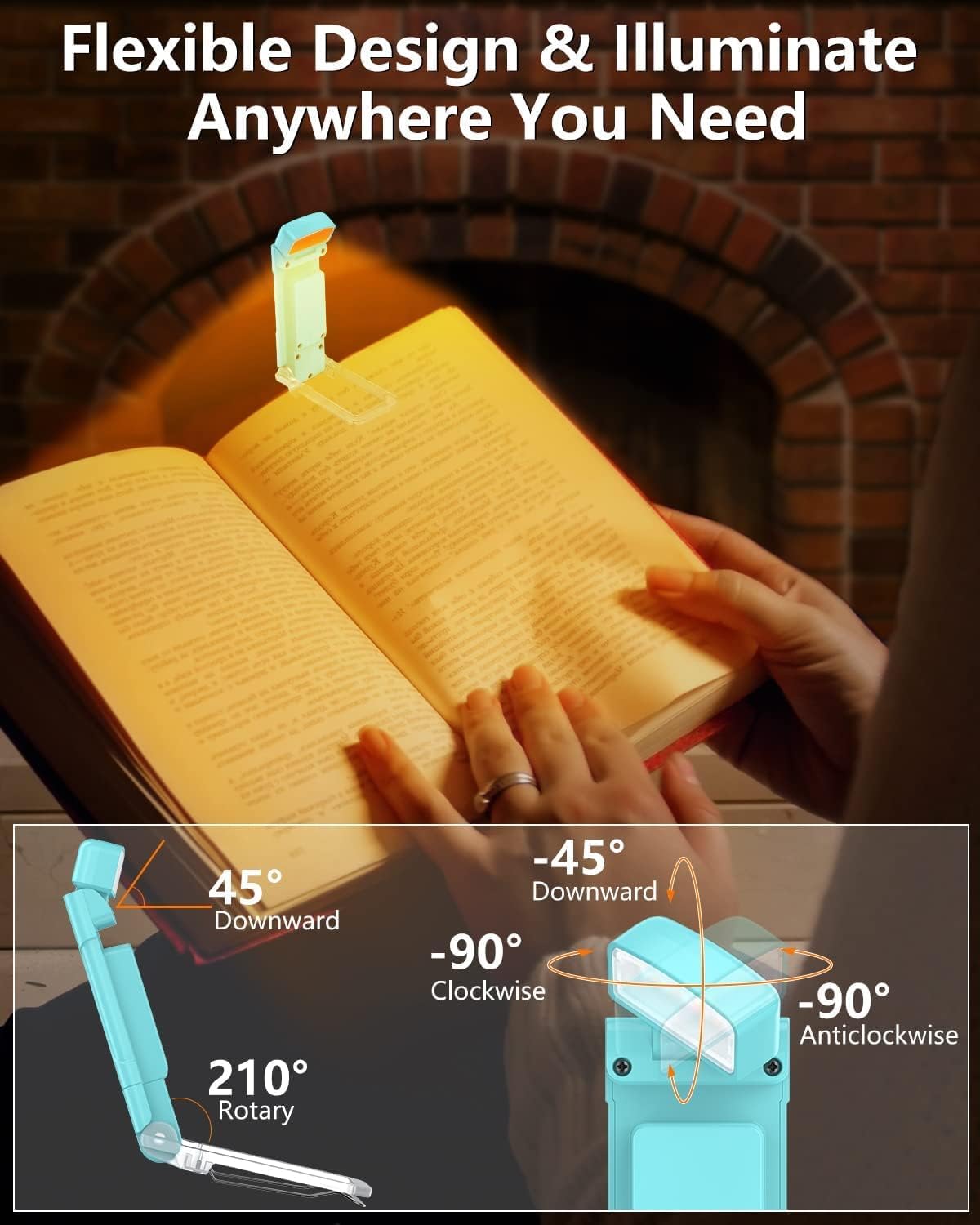 Book Reading Light with Timer, Rechargeable Light for Reading in Bed, Clip-on LED Bookmark Lamp with 3 Amber Colors & 5 Brightness Dimmable for Night Reading Perfect for Book Lovers, Kids