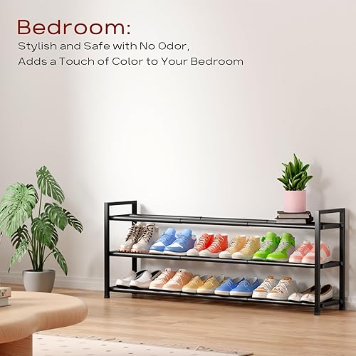 Miniatura 6 de Bumusty Zapatero extensible de 3 niveles para armario, zapatero ajustable de 18 a 44 pulgadas para entrada, 15-18 pares de almacenamiento grande