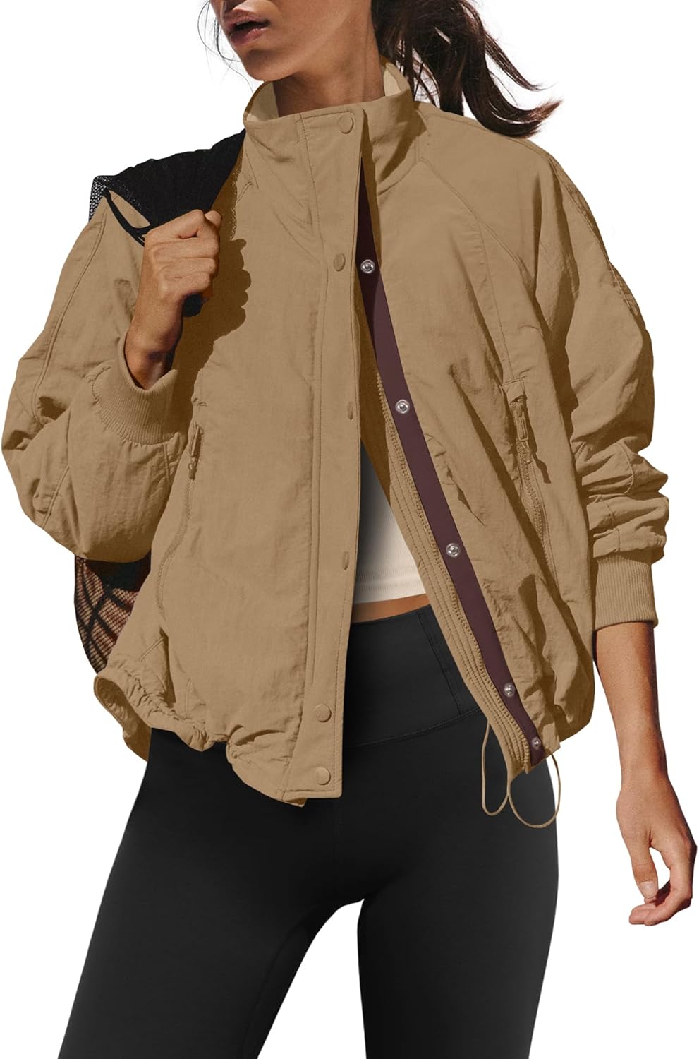 LAMISSCHE Oversized Fleece Lined Jacket Zip up Windbreaker Jacket Long Sleeve Casual Winter Coats with Pcokets