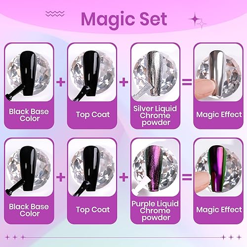 Miniatura 3 de Esmalte de uñas de gel metálico morado plateado, juego de polvo de uñas de cromo líquido, 4 unidades, uñas de cromo líquido, efecto espejo camaleón,