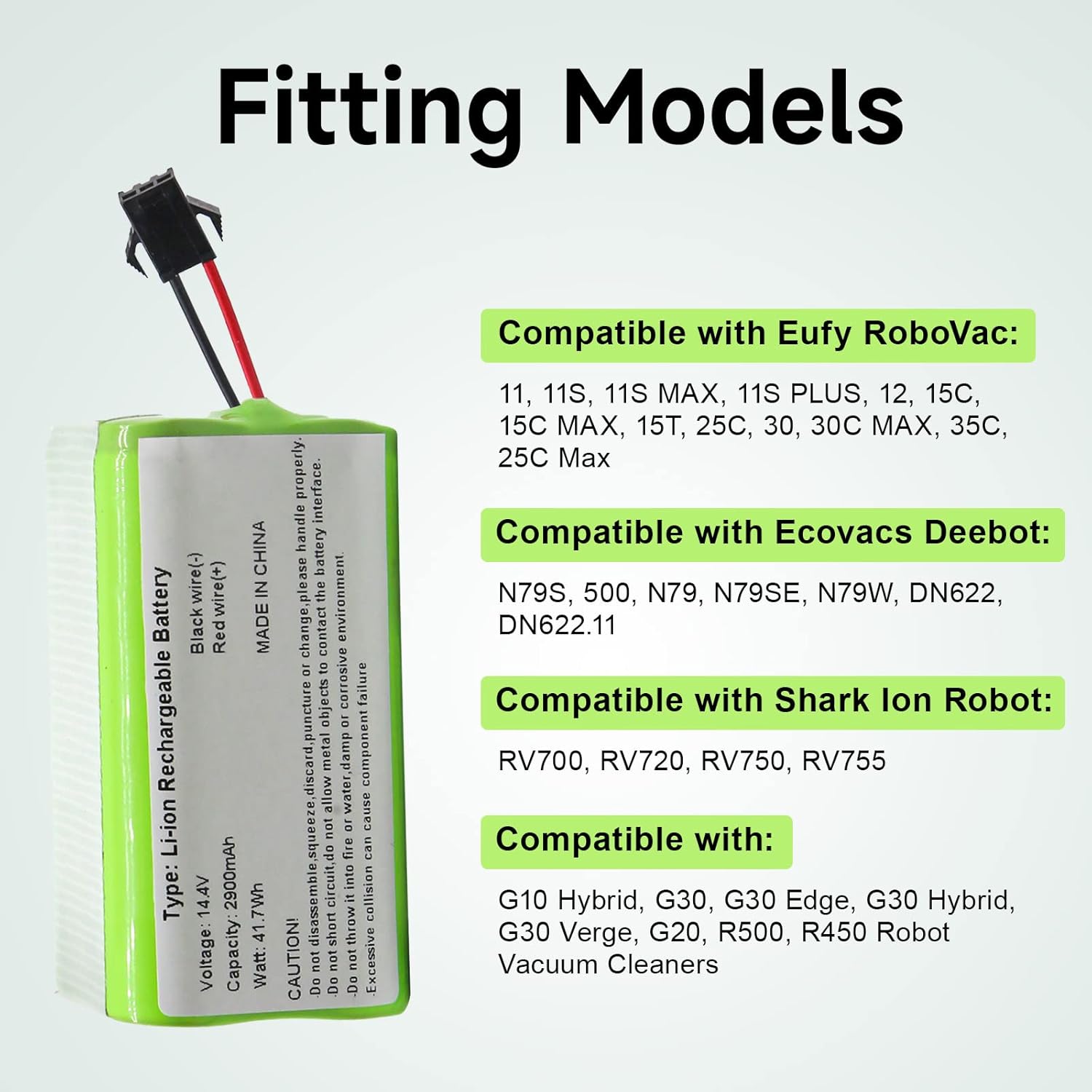 14.4v 2900mAh Battery Replacement Pack Compatible with Eufy RoboVac 11, 11S Plus, 11S MAX, 12, 15C MAX, 35C, 25C, 15C, 15T, 30, 30C, 30C MAX, G10 G30 Hybrid, G20 Accessory