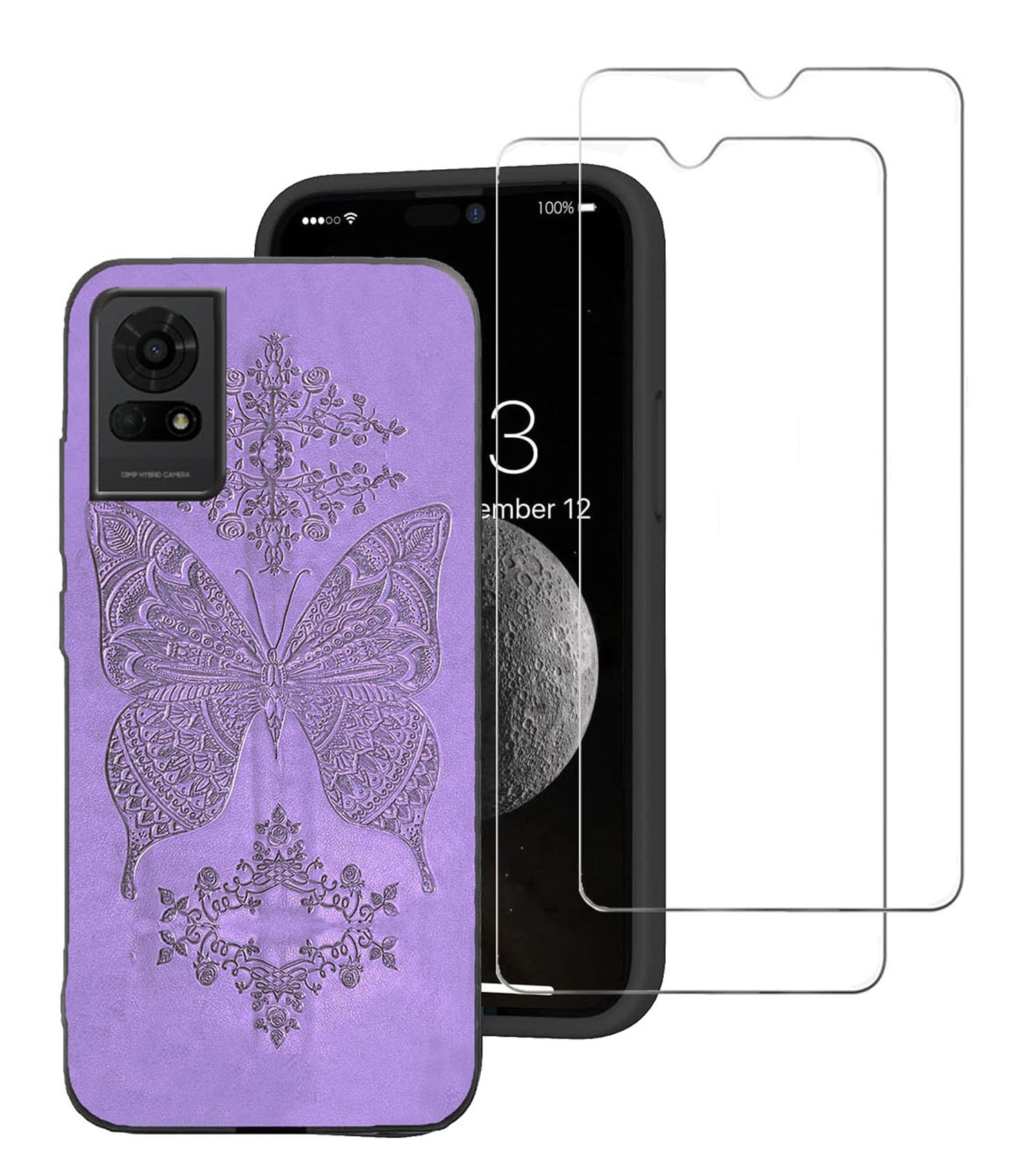 DAMONDY for TCL K23 K24 Case Compatible for TCL 50 LE 5G Phone Case Cover 2 Pack Screen Protector Cute 3D Flower Soft Black Silicone TPU Shockproof