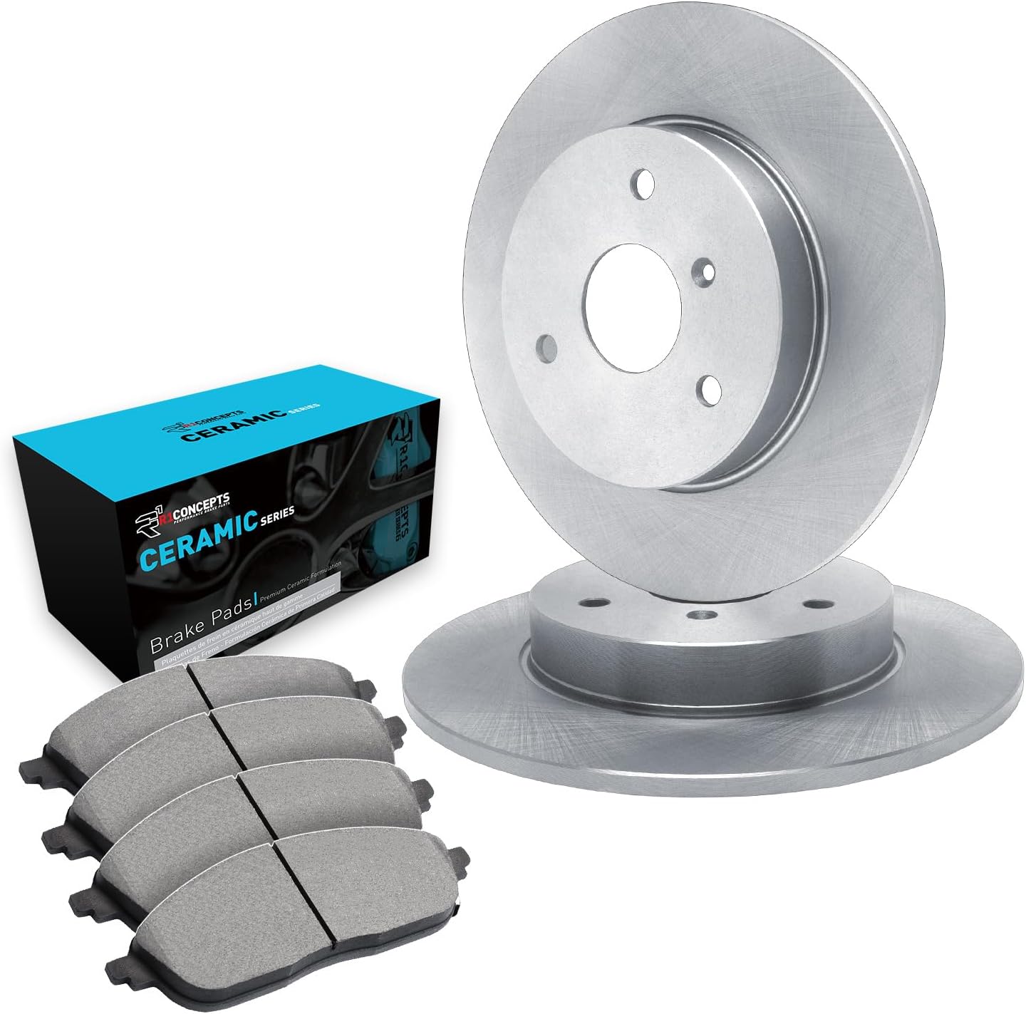 R1 Concepts Front Brake Kit For 2005-2015 Smart Fortwo| Blank Brake Rotors| Ceramic Brake Pads and Rotors Kit