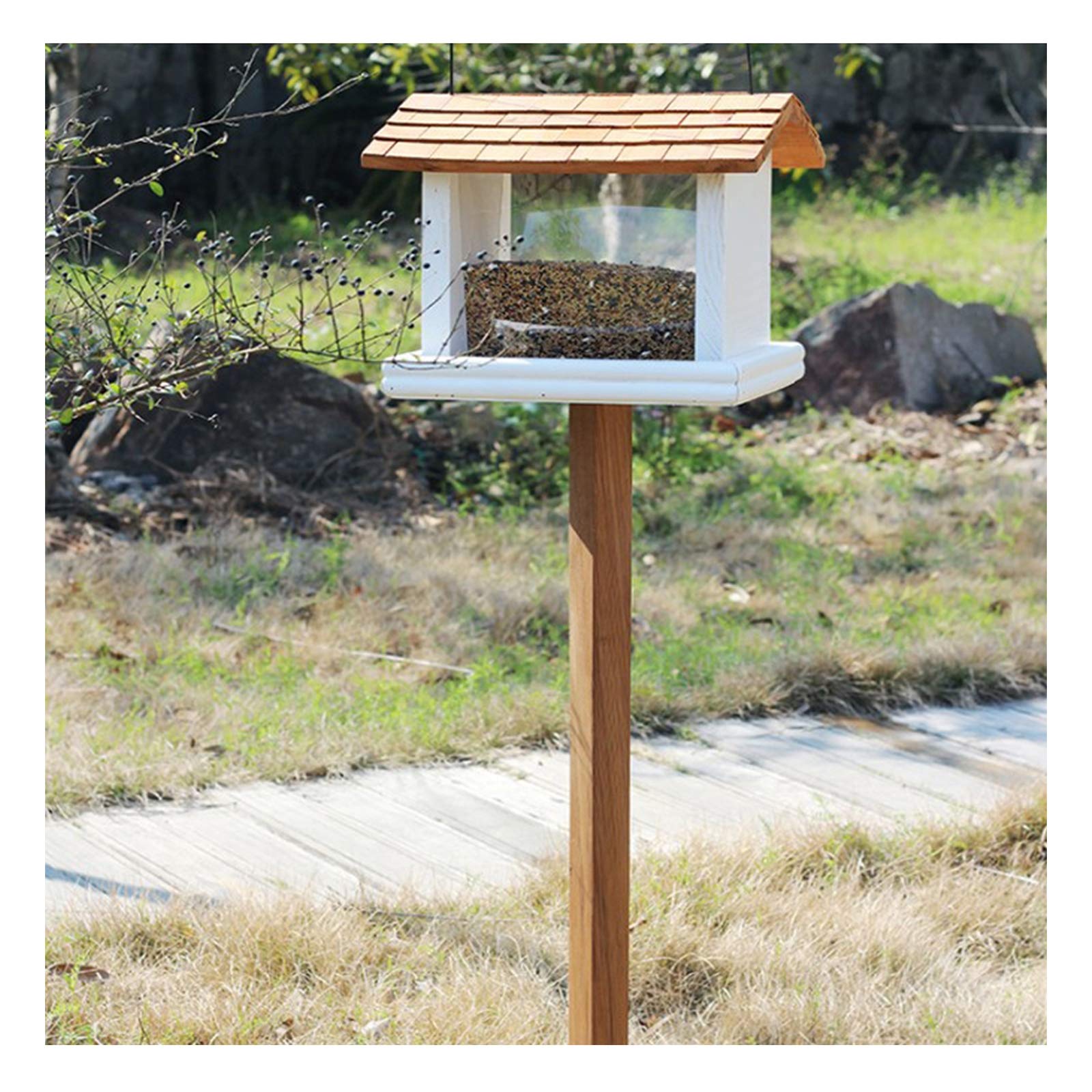 Futtervogelhaus,Vogelhäuschen,Vogelfutterstation Vogelvilla,Naturholz-Schreinermeister Vogelhaus, mit Holzschindeln,Vogelhäuser-Vogelfutterhaus großes Vogelhäuschen-aus Holz Wetterschutz,B