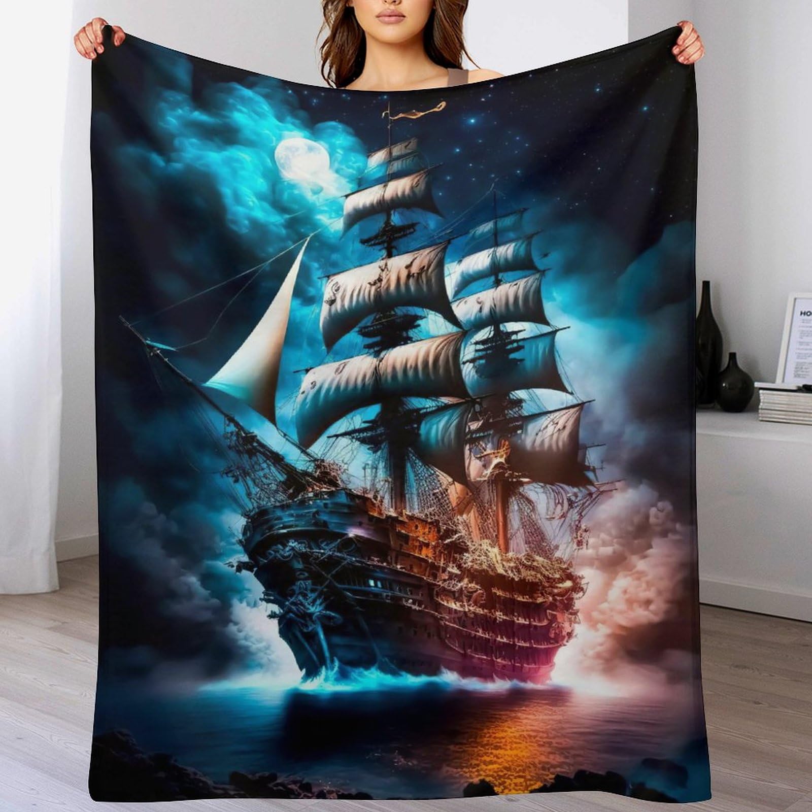 Plaid bateau pirate en polaire isolante et flanelle douce pour canapé de séjour