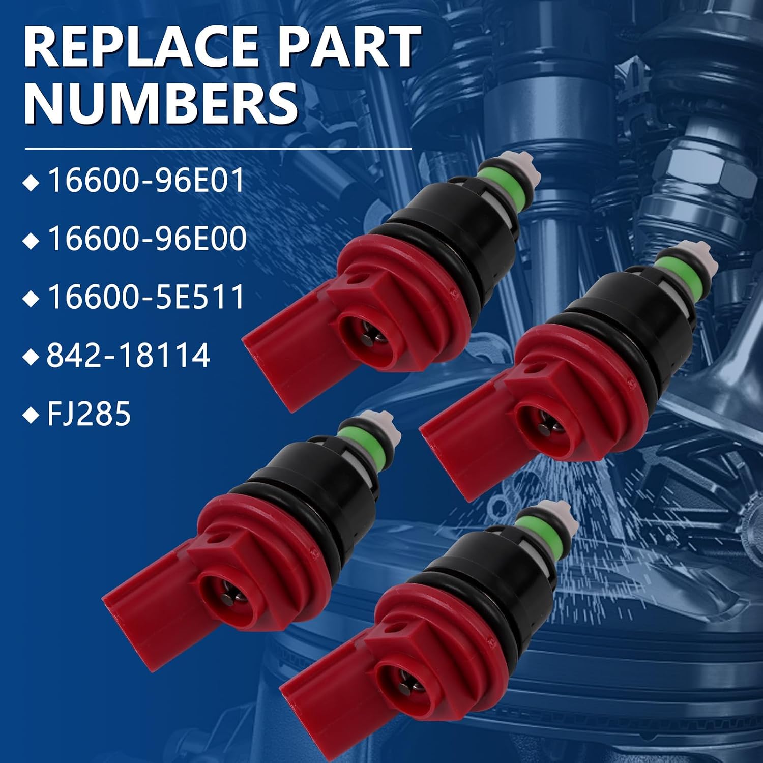 16600-96E01 FJ285 Fuel Injectors 4pcs Fit for 1995-1999 Maxima 3.0L, Fit for 1991-1996 G20 2.0L, Replace OE 16600-96E00 16600-5E511