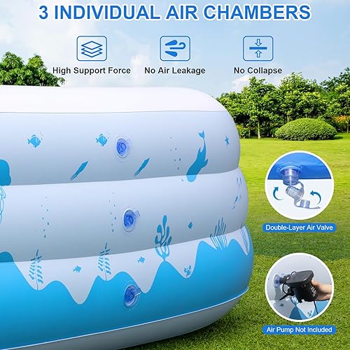 Miniatura 6 de Piscina inflable grande con luces, 145 x 74 x 22 pulgadas, piscinas inflables familiares para adultos, piscina inflable alimentada por energía
