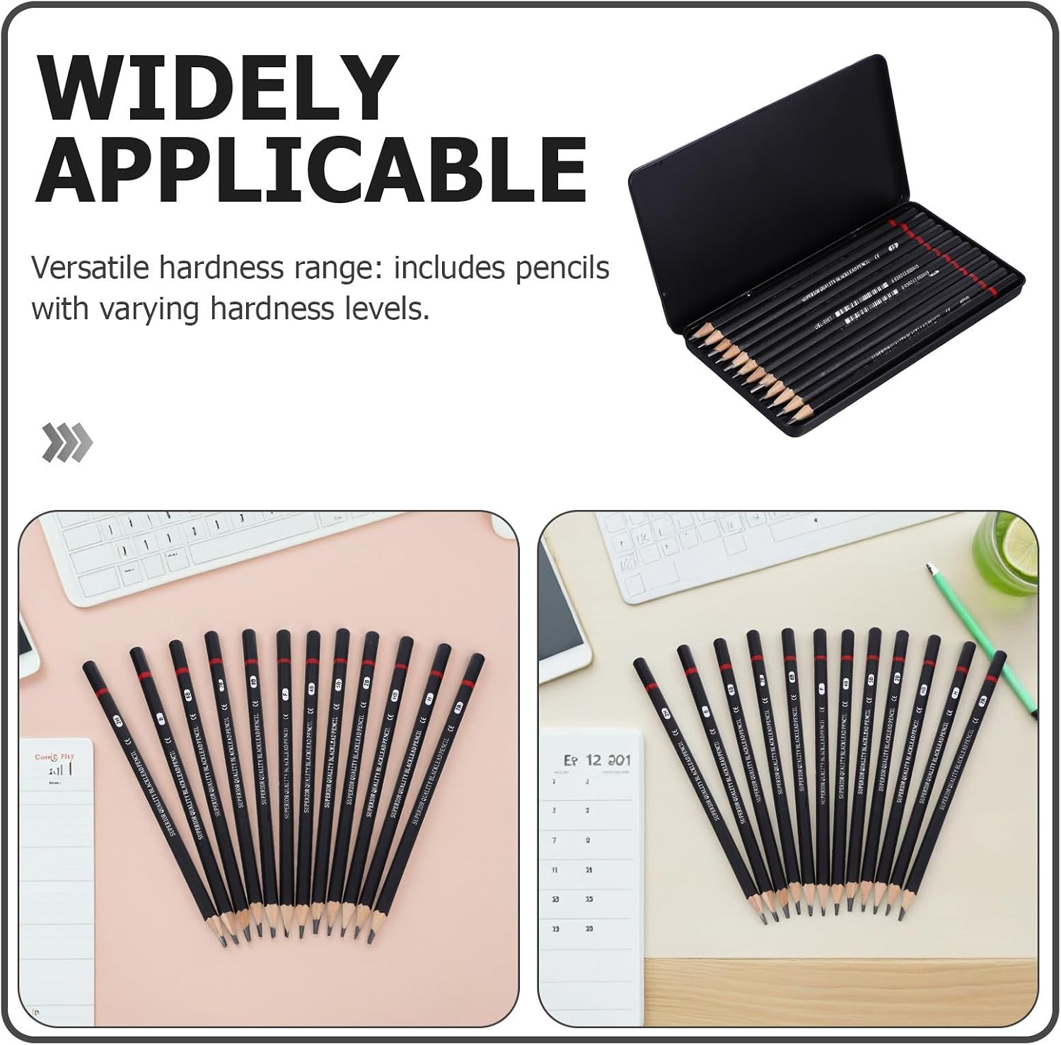 WOONEKY 12pcs Drawing Pencil Set for Sketching and Shading, Smooth Drawing Experience with Wood and Iron Material, Compact and Lightweight Case for Outdoor Sketching Adventures, Suitable