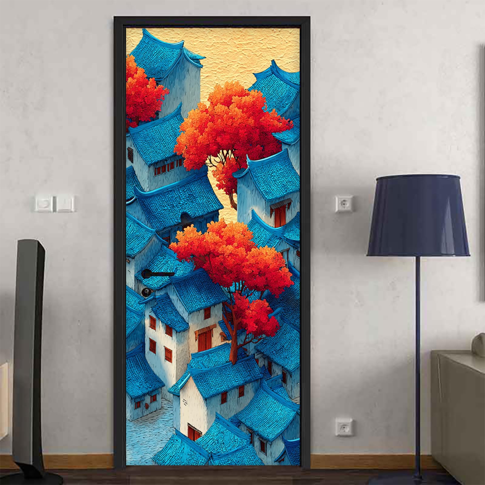 Stickers porte placard or bleu pour créer une ambiance moderne dans le salon