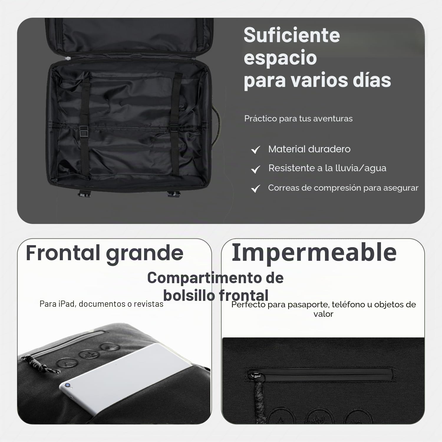SONS OF ALOHA Mochila para mochileros con Ruedas 3 en 1 - Equipaje de Mano Kane Hybrid Backpack - Equipaje de Cabina con Ruedas, 55 x 40 x 20 cm - Pet Reciclado e Impermeable, Negro