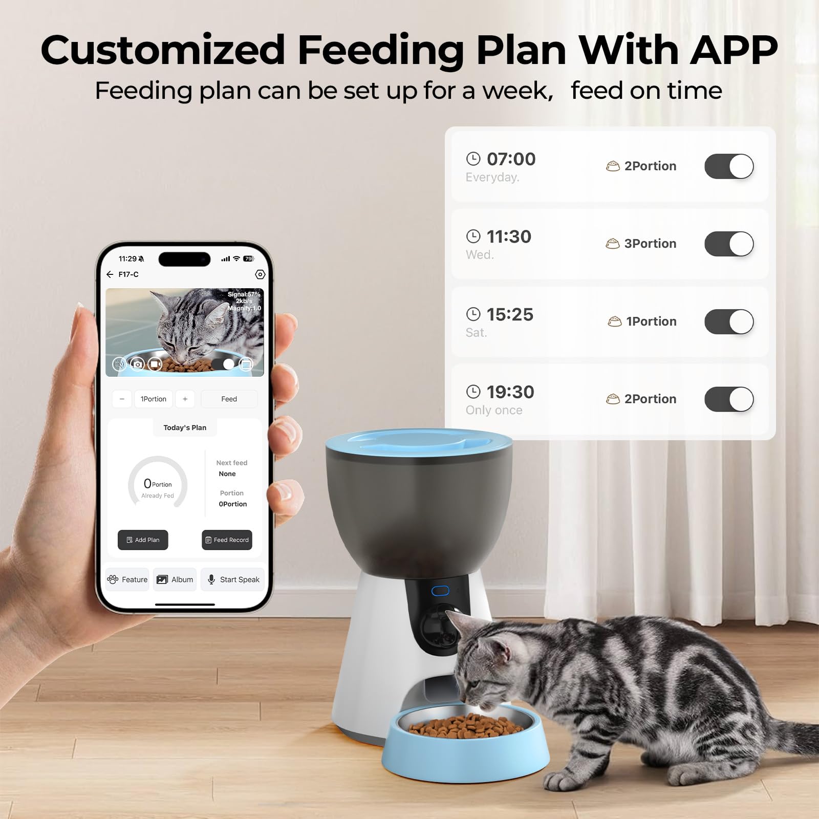 Ownpets Automatic Pet Feeder with Camera, 1304P HD Video with Night Vision, 2-Way Voice Interaction, 2.4G & 5G WiFi Food Dispenser with APP Control, 4L Timed Feeder for Cats and Dogs - image 2
