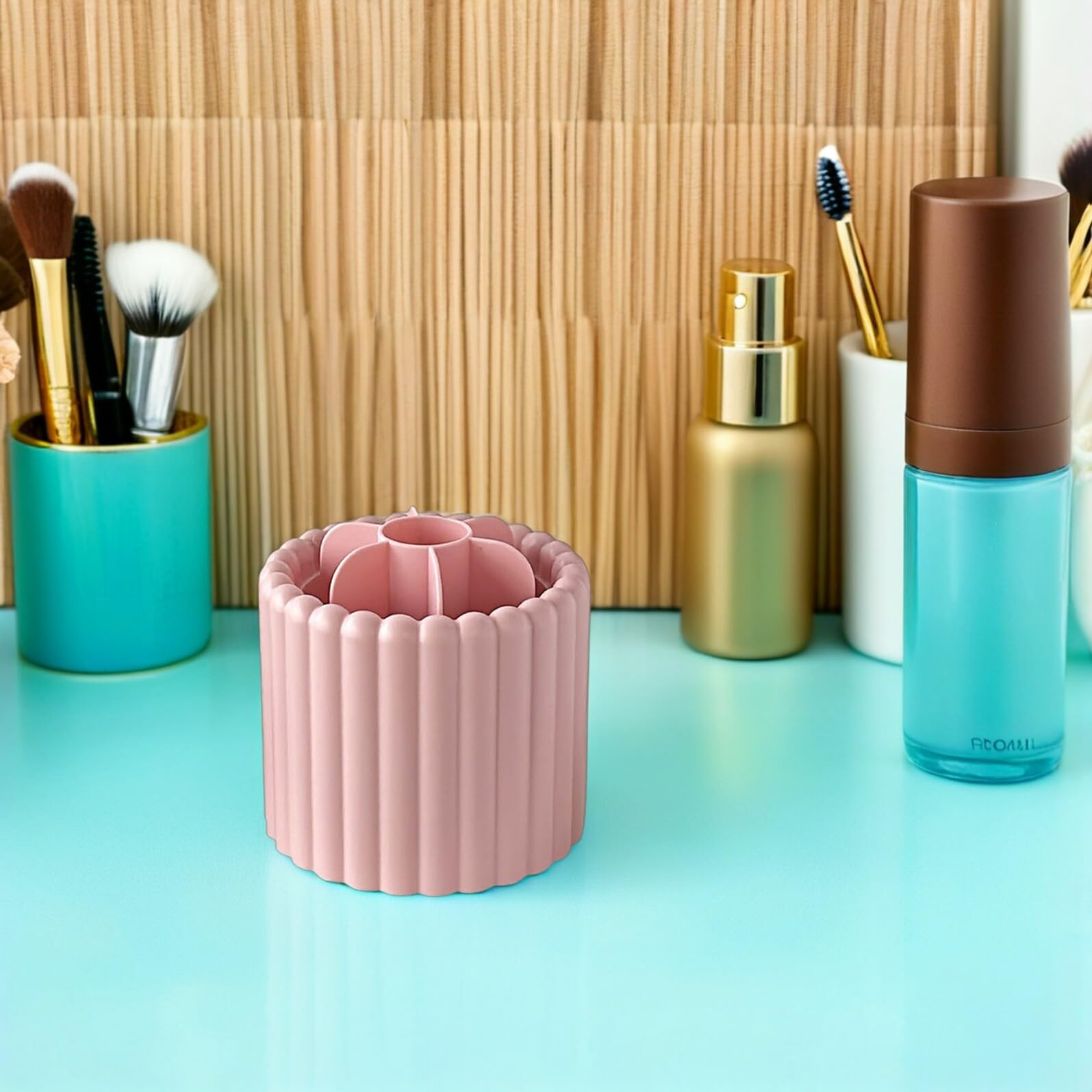 VALICLUD 2 piezas Organizador Giratorio para Brochas de Maquillaje Soporte Multifunción para Escritorio Cubo de Gran Capacidad para Cosméticos y Utensilios de Oficina Diseño Moderno Crema