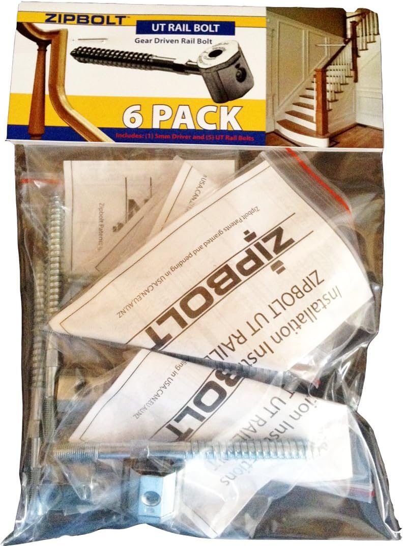 Zipbolt UT Railbolt - Connects Staircase Handrails to Balusters, Spindles, Newels - 5 Bolts and a 5mm Hex Bit with Quick Release Shank