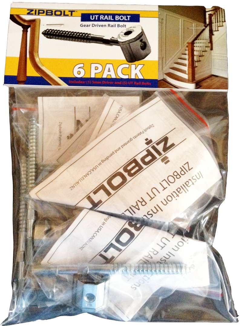 Zipbolt UT Railbolt - Connects Staircase Handrails to Balusters, Spindles, Newels - 5 Bolts and a 5mm Hex Bit with Quick Release Shank