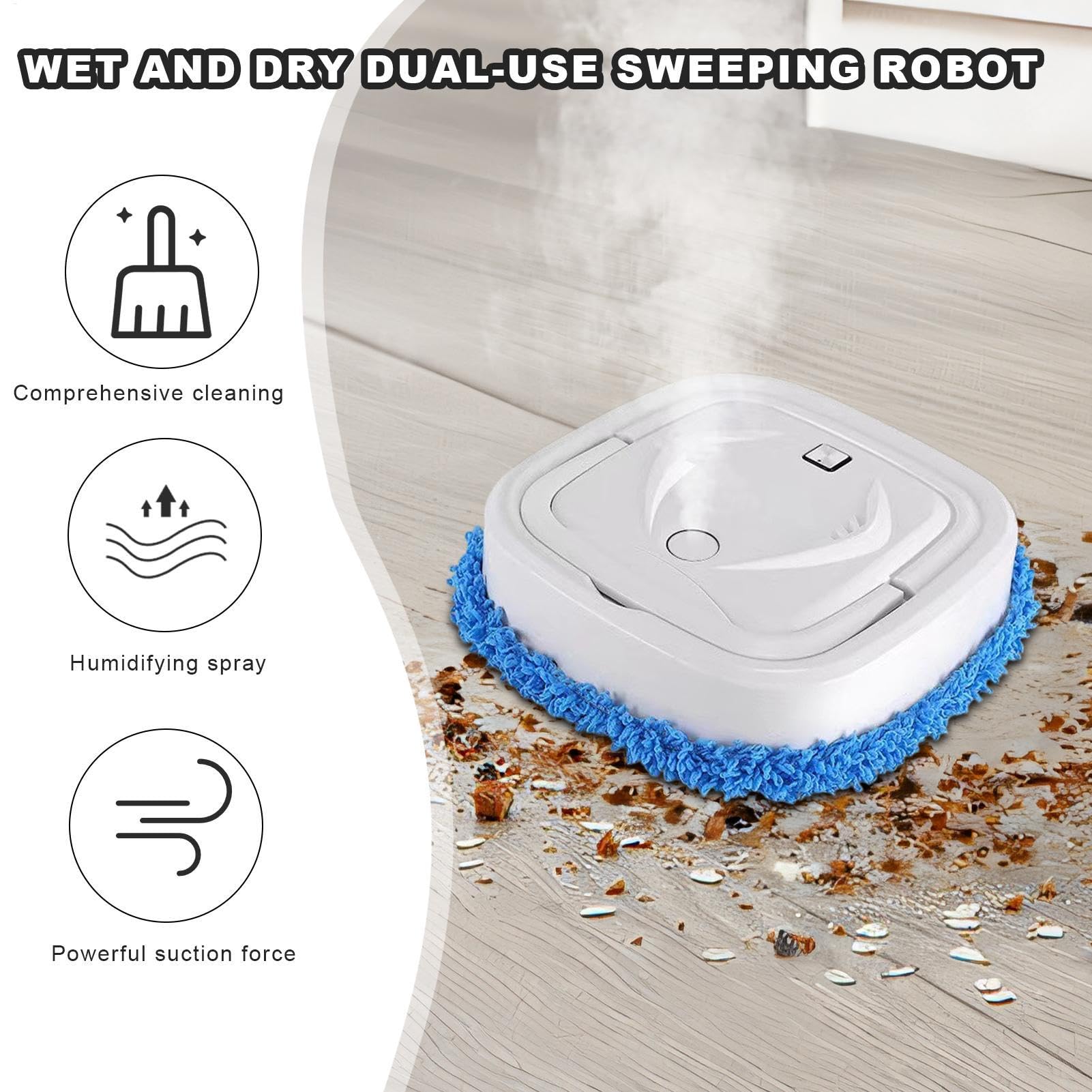Automatyczny mop podłogowy, silne ssanie, cichy mop do czyszczenia podłóg | Robot odkurzacz wielofunkcyjny cichy czyszczenie podłóg silne ssanie funkcja nawilżania do domu płytki z twardego drewna