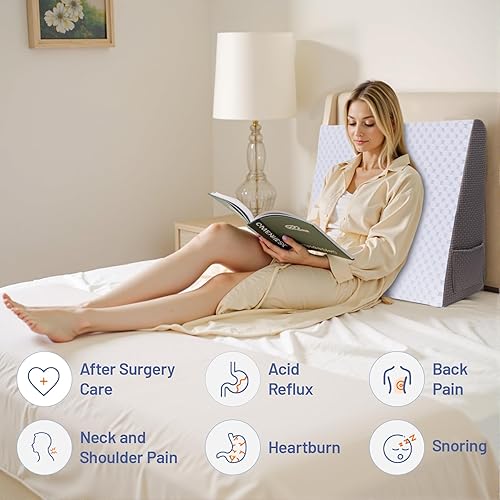 Miniatura 8 de Almohada de cuña refrescante para cabecero, almohada de cuña triangular de 10 pulgadas para aliviar el reflujo ácido, dormir, ronquidos, alivio del