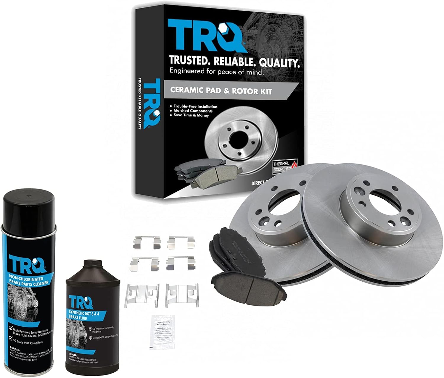 TRQ Front Brake Pad & Rotor Kit Brake Chemical Kit Brake Pads Brake Rotor Ceramic Compatible with 1998-2002 Ford Crown Victoria Lincoln Town Car Mercury Grand Marquis