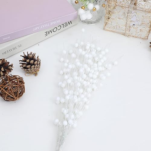 Miniatura 3 de Paquete de 30 palillos y aerosoles de Navidad artificiales con purpurina blanca, tallos de bayas, ramas, ramas, ramas, ramitas, decoración de árbol